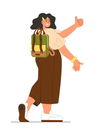 Woman with backpack sticker conceptのイラスト素材