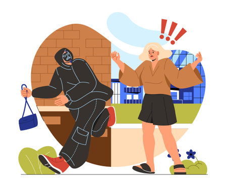 Thief stealing bag from woman conceptのイラスト素材