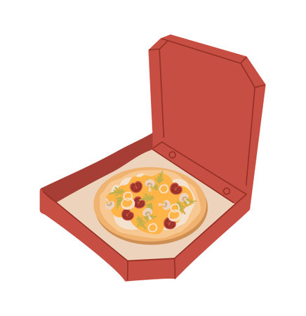 Pizza in red box conceptのイラスト素材