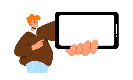 Man with blank smartphone screen vector conceptのイラスト素材