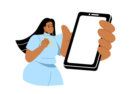 Woman with blank smartphone screen vector conceptのイラスト素材