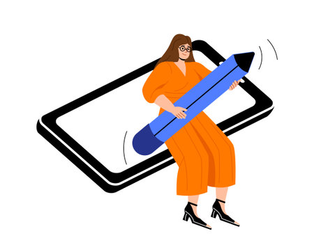 Woman with blank smartphone screen vector conceptのイラスト素材