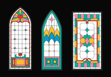 Stained glass windows vector setのイラスト素材