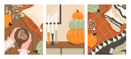 Cozy autumn lifestyle posters vector setのイラスト素材
