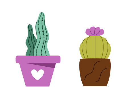 Succulents at flowerpots vector setのイラスト素材