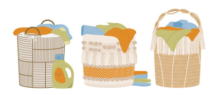 Baskets with clean clothes vector setのイラスト素材