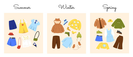 Childrens seasonal outfits vector setのイラスト素材