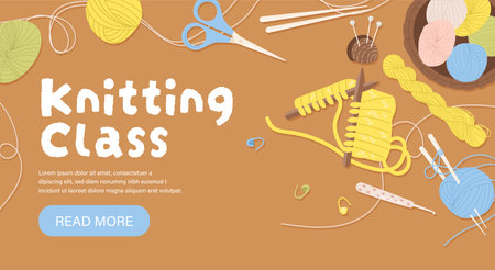 Knitting lessons banner vector conceptのイラスト素材