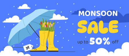 Monsoon season sale banner vectorのイラスト素材
