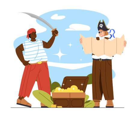 Pirates with treasure vector conceptのイラスト素材