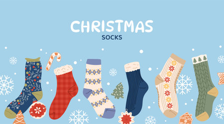Christmas socks vector bannerのイラスト素材