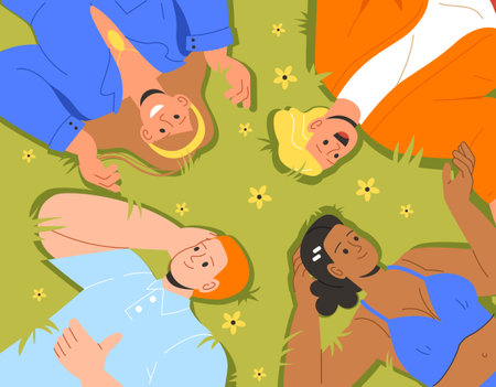 People lying on grass together vectorのイラスト素材