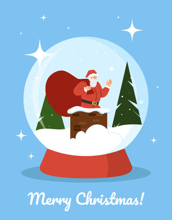 Snowball with santa vector postcardのイラスト素材