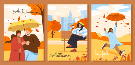 Fall season postcards vector setのイラスト素材