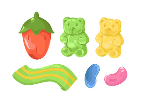 Colorful gummy candies set on white background. Vector illustrationのイラスト素材