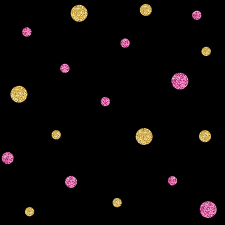 SEAMLESS GOLD AND PINK DOT GLITTER PATTERN ON BLACK BACKGROUNDのイラスト素材