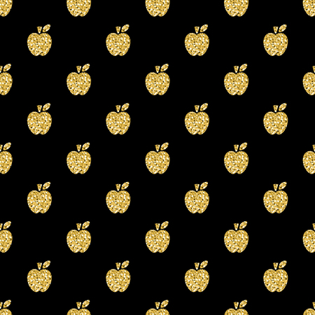 seamless gold apple glitter pattern on black backgroundのイラスト素材