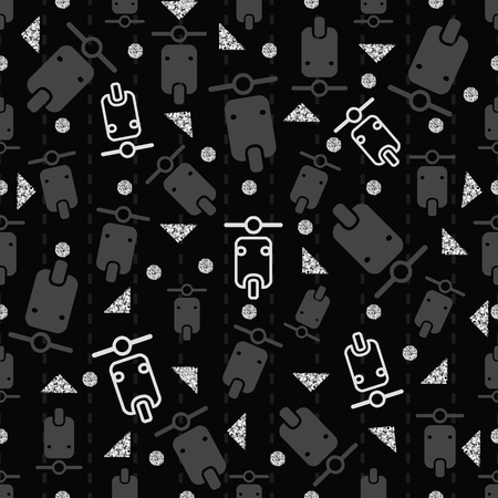seamless black motorcycle with silver dot glitter pattern on black backgroundのイラスト素材