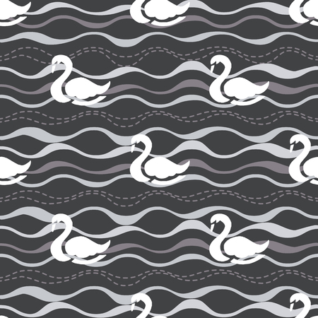 seamless white swan and grey wave pattern backgroundのイラスト素材