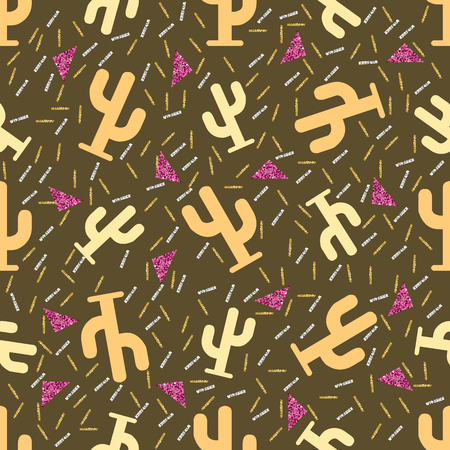 Monochrome cactus with confetti glitter patternのイラスト素材