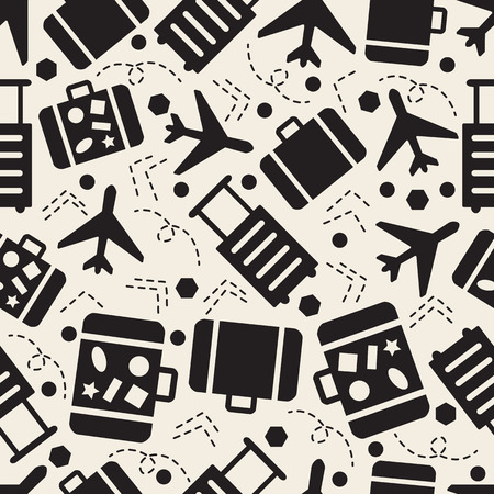 seamless monochrome travel bag pattern backgroundのイラスト素材