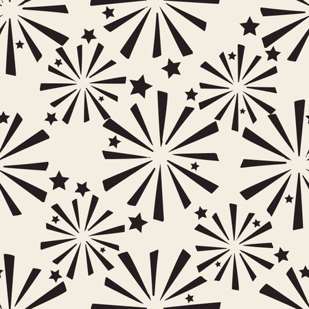 Seamless monochrome firework pattern backgroundのイラスト素材