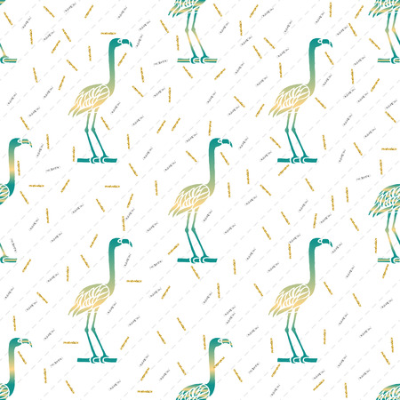 seamless green bird with silver and gold glitter pattern backgroundのイラスト素材