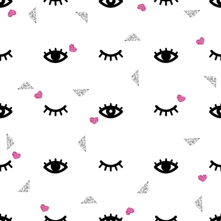 seamless eye and eyelash with glitter pattern backgroundのイラスト素材