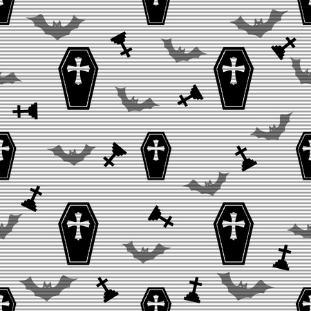 seamless casket and cross pattern on stripe backgroundのイラスト素材