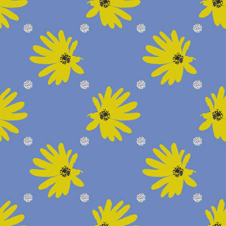 seamless hand drawn yellow flower with silver dot glitter pattern on blue backgroundのイラスト素材