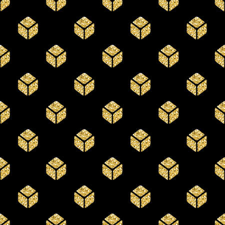 seamless gold glitter isometric square symmetry pattern on black backgroundのイラスト素材
