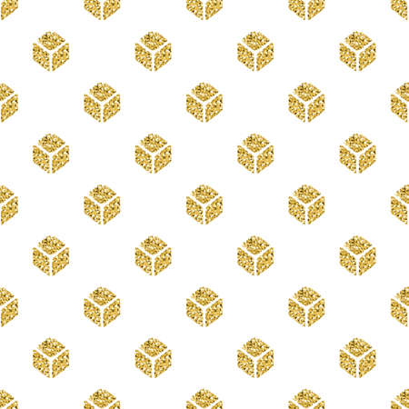 seamless gold glitter isometric square symmetry pattern on white backgroundのイラスト素材