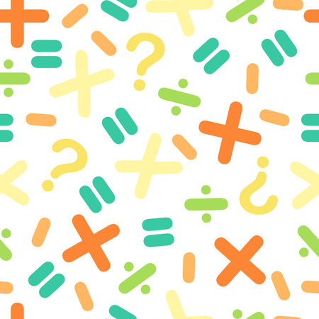 seamless colorful mathematical symbol pattern on white backgroundのイラスト素材