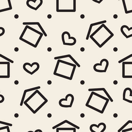 seamless monochrome house pattern backgroundのイラスト素材