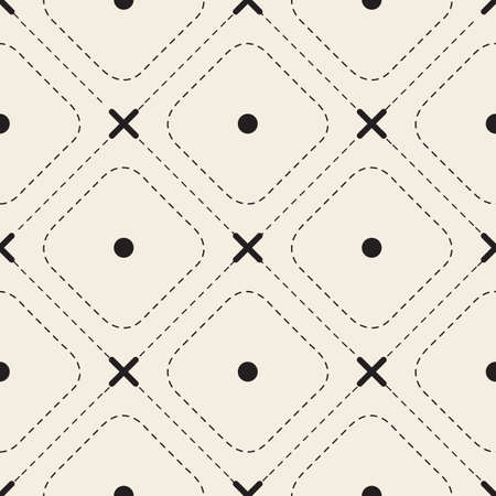 seamless monochrome abstract dot and cross pattern backgroundのイラスト素材