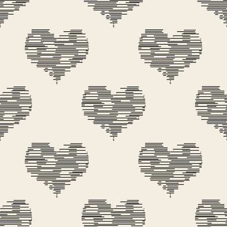 seamless monochrome line heart pattern background