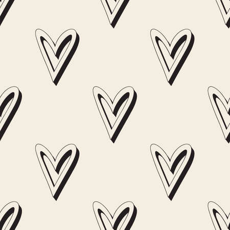 seamless monochrome hearts pattern backgroundのイラスト素材