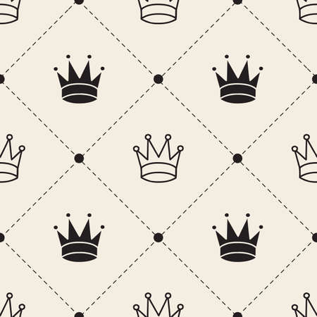 seamless monochrome crown pattern backgroundのイラスト素材