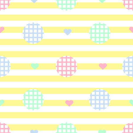 seamless monochrome simple dot with colorful heart pattern on yellow stripe backgroundのイラスト素材