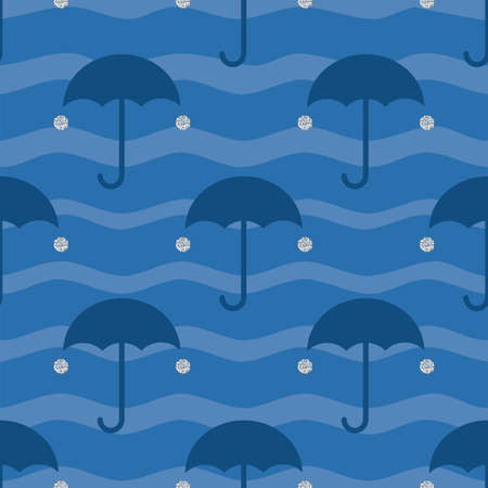seamless monochrome umbrella pattern on blue backgroundのイラスト素材