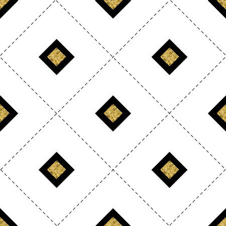 seamless black and gold square glitter pattern on white background