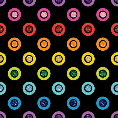 SEAMLESS RAINBOW COLORFUL DOT GLITTER ON BLACK BACKGROUNDのイラスト素材