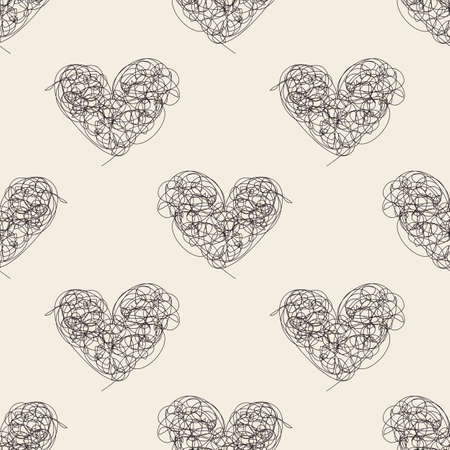 seamless monochrome abstract hand drawn heart pattern backgroundのイラスト素材