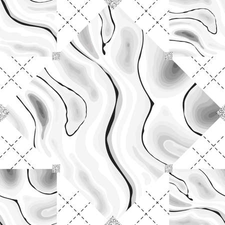 seamless abstract monochrome hand drawn marble with silver glitter pattern backgroundのイラスト素材