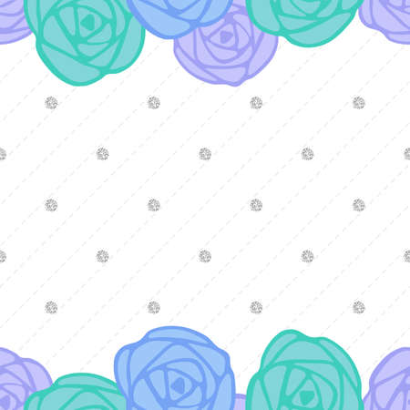 seamless colorful abstract hand drawn flower with silver dot glitter pattern on white backgroundのイラスト素材
