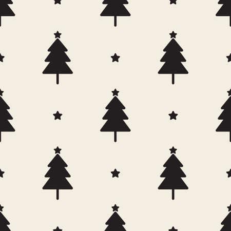 seamless monochrome christmas pattern background with pine tree and starのイラスト素材