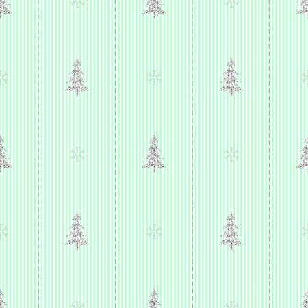 seamless silver glitter pin tree with snowflake on green stripe pattern backgroundのイラスト素材