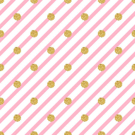 seamless gold dot glitter on pink stripe pattern backgroundのイラスト素材