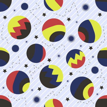 seamless colorful abstarct planet pattern on blue stripe backgroundのイラスト素材