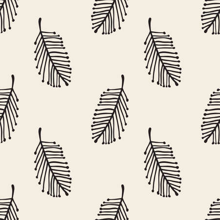 seamless monochrome hand drawn palm leaf pattern backgroundのイラスト素材